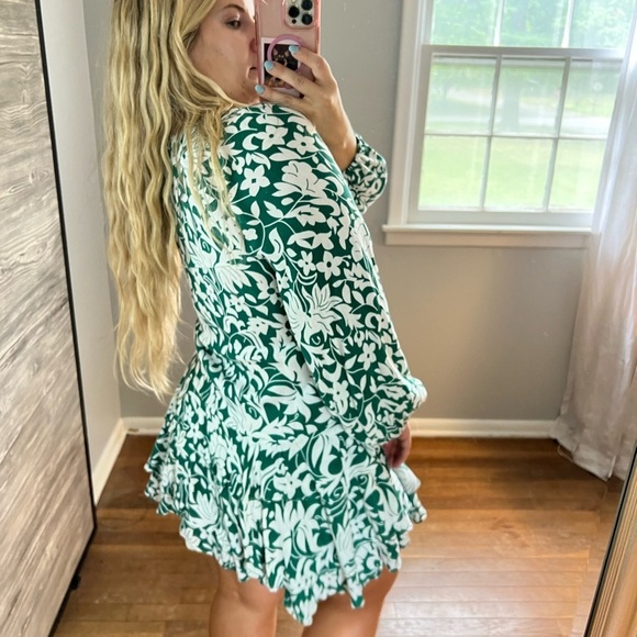 Free People Long Sleeve Green White Dress Mini Small - Picture 8 of 12